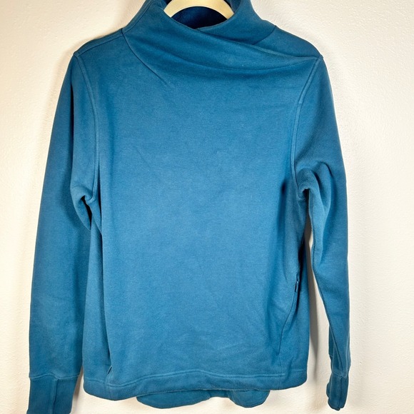 Athleta Cozy Karma II Sweatshirt Women's Size S Teal Blue Mock Neck Pullover - Picture 2 of 5